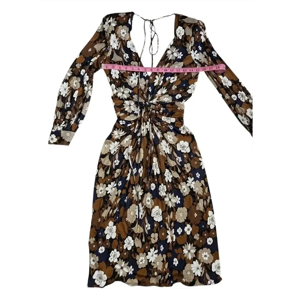 Michael Kors Collection Floral Ruched Open Back Plunge Designer Dress Italy Sz 2 - Picture 8 of 11